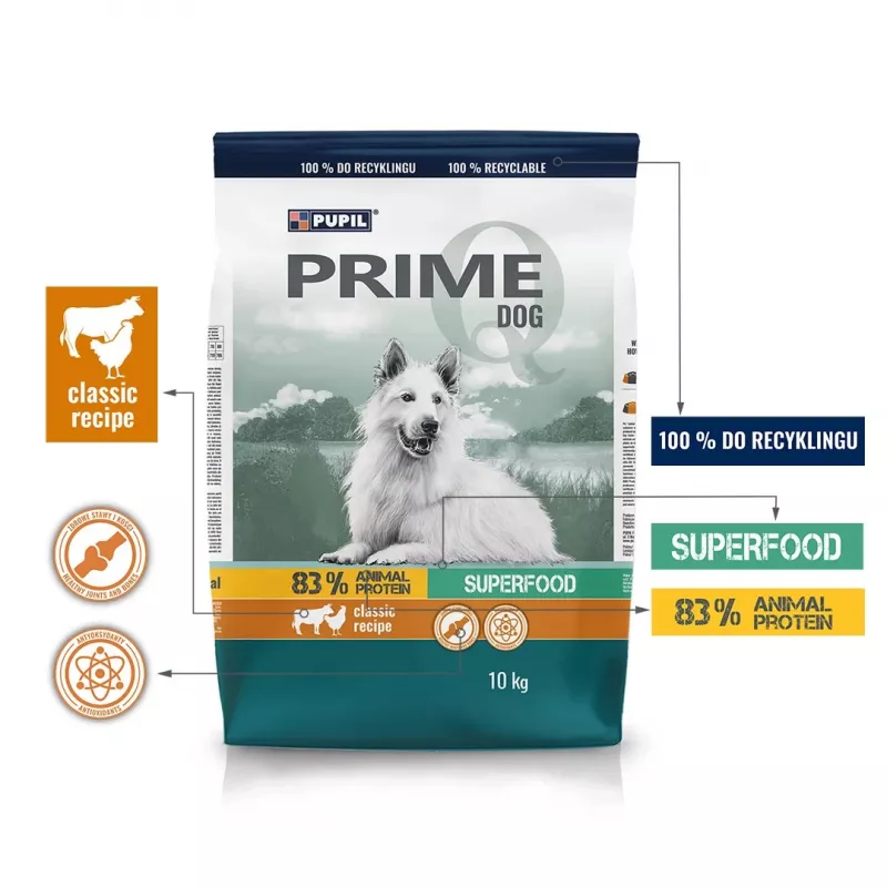 PUPIL Prime Mini bagāts ar mājputnu gaļu un liellopu gaļu - sausā suņu barība - 10 kg