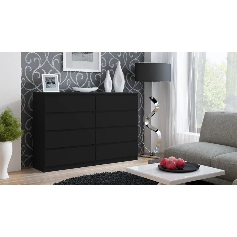 Kumode top e shop M8 140 CZERŃ — 8 atvilktnes, skaidu plātne, 1380×400×970 mm, melna