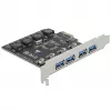 Delock PCI Express x1 karte ar 4 ārējiem USB Type-A ligzdām SuperSpeed USB