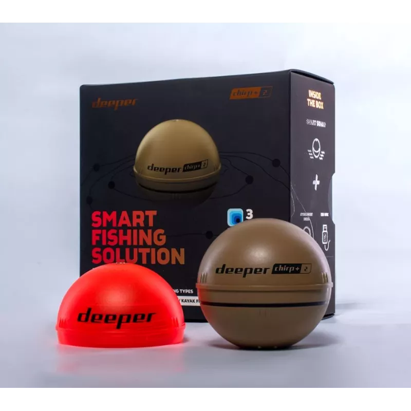 Pārnēsājams zivju meklētājs deeper CHIRP+ 2 (100 m, 675 kHz, 47° konuss, Wi‑Fi, GPS, smilšu krāsa)