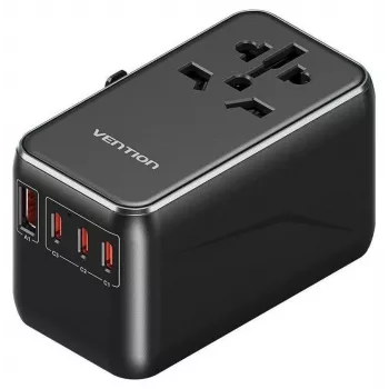 Lādētājs Vention FJGB0 100W GaN ar 3× USB-C un 1× USB-A, melns