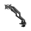 Manhattan Dual Desk Mount for TV & Monitors (Full Motion Gas Spring) ar iebūvētu dokstaciju, Ekrāniem līdz 27 collām, Porti (x7): Ethernet, HDMI (x2), USB-A (x3) un USB-C, Strāvas padeve (100 W) uz USB-C portu (Nepieciešams atsevišķs USB-C sienas lādētājs/kabelis), VESA: 75x75 un 100x100 mm