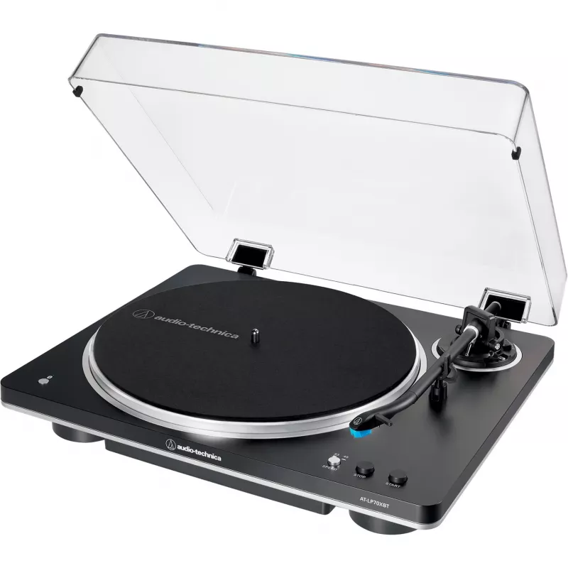 AT-LP70XBTBS, atskaņotājs melns/sudrabs, iebūvēts fono priekšpastiprinātājs, Bluetooth, pilnībā automātisks, siksnas piedziņa