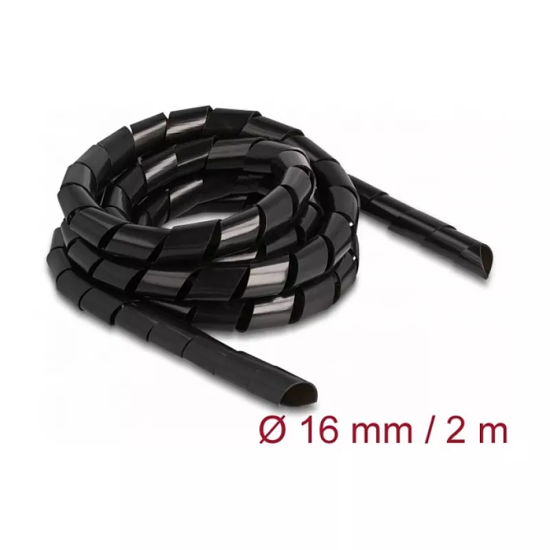 DeLOCK spirālveida šļūtene elastīga 2 m x 16 mm melna polietilēns