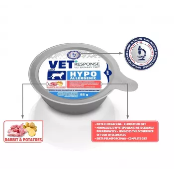 VET RESPONSE Hypoallergenic Rabbit - mitrā kaķu barība - 85g