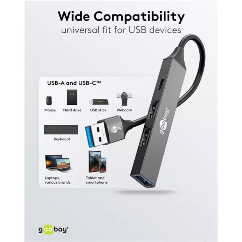 Goobay Slim 4-Port USB-Hub, USB-A uz USB-C™/USB-A, USB 3.2 (74458)