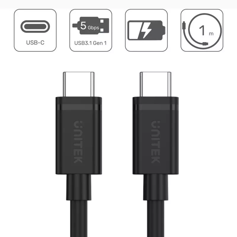 USB kabelis UNITEK Y-C477BK USB 3.2 Gen 1 1m USB C melns