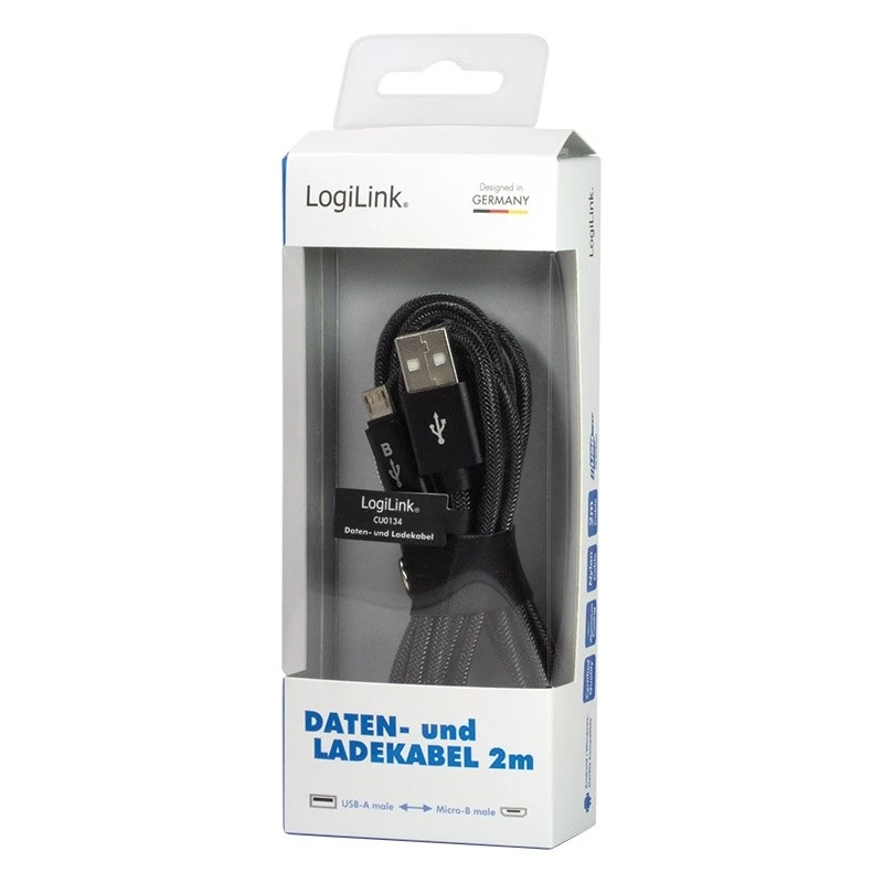 Sinhronizācijas un uzlādes kabelis USB-A uz Micro-B vīrišķo 2m
