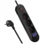Strāvas sadalītājs MACLEAN MCE394 B — 3 rozetes + 3×USB A, 110–240 V, 2,1 A USB, 2500 W, 1,5 m kabelis, melns