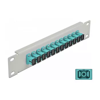 Optisko šķiedru ielāpu panelis DeLOCK 10 collu 12 portu SC Simplex Aqua 1U Pelēks