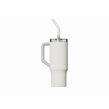 Termokrūze ar salmiņu Xiaomi Straw Mug balta 1 L — nerūsējošā tērauda iekšpuse, necaurlaidīga, 240×132×97 mm
