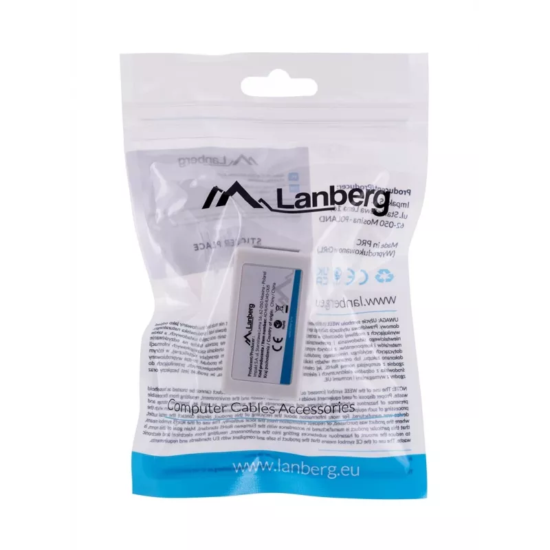 LANBERG savienotāju adapteris RJ-45 uz RJ-45, sieviešu–sieviešu, U/UTP Cat5e, balts