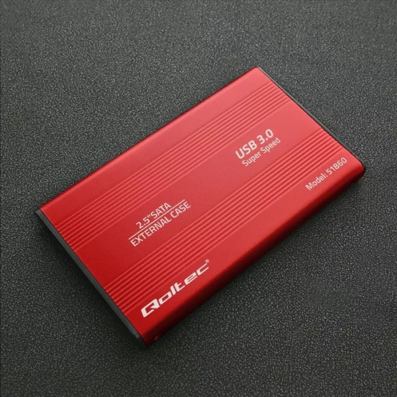 HDD/SSD korpuss QOLTEC 51860 2,5 collu SATA III diskdziņiem, USB Type-A, 5 Gbit/s, alumīnijs, sarkans