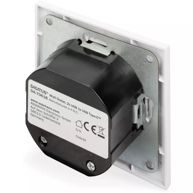 DIGITUS DA-70618 - USB izvade - USB, USB Type C - 2 USB porti, 1 USB-C ligzda - 3,1 A - RAL 9003, signālbaltā krāsā