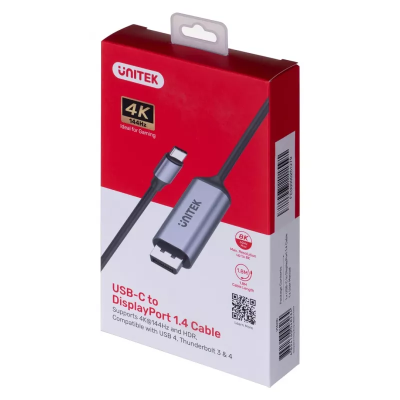 UNITEK USB-C adapteris, DisplayPort 1.4, 8K@60HZ, 1,8M, V1423C