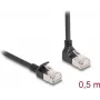 Tīkla kabelis DeLOCK RJ45 Cat.6A S/FTP plāns 90° lejupvērsts leņķveida / taisns 0,5 m melns