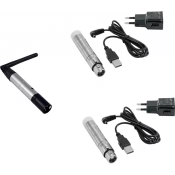 Apgaismojuma DMX bezvadu komplekts EUROLITE QuickDMX raidītājs 1x + uztvērējs 2x (AKKU) modelis 20000900