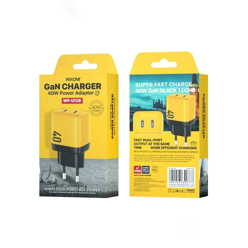 Tīkla lādētājs WEKOME WK-WP-U128 2x USB-C GaN Super ātrs lādētājs