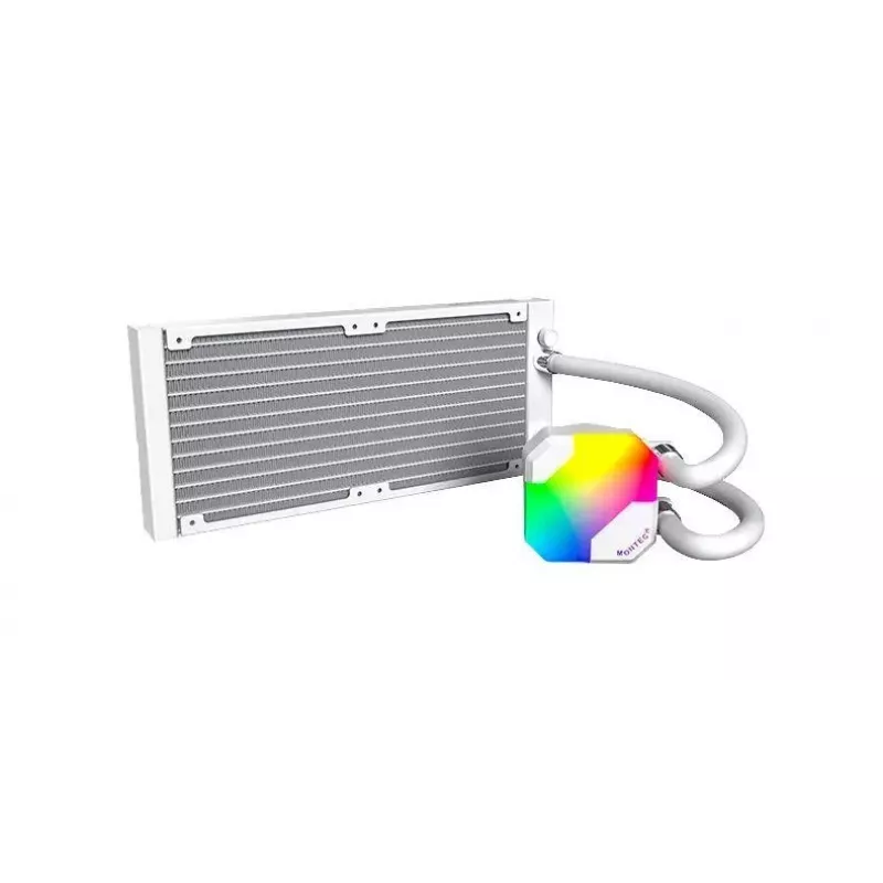AIO ūdens dzesētājs Montech Hyper Flow ARGB 240 mm balts — 240 mm radiators, ARGB apgaismojums, balta apdare