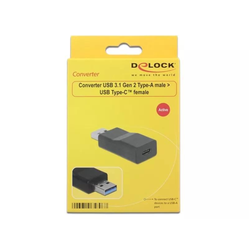 Savienotāju adapteris DeLOCK 65696 USB 3.1 Gen 2 Type-A uz Type-C, melns