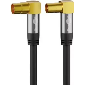 Goobay TV antenas kabelis (135 dB tips), 4x ekranēts, 5 m - zeltīti kontakti, Koax ligzda 90° > Coax spraudnis 90° (70466)
