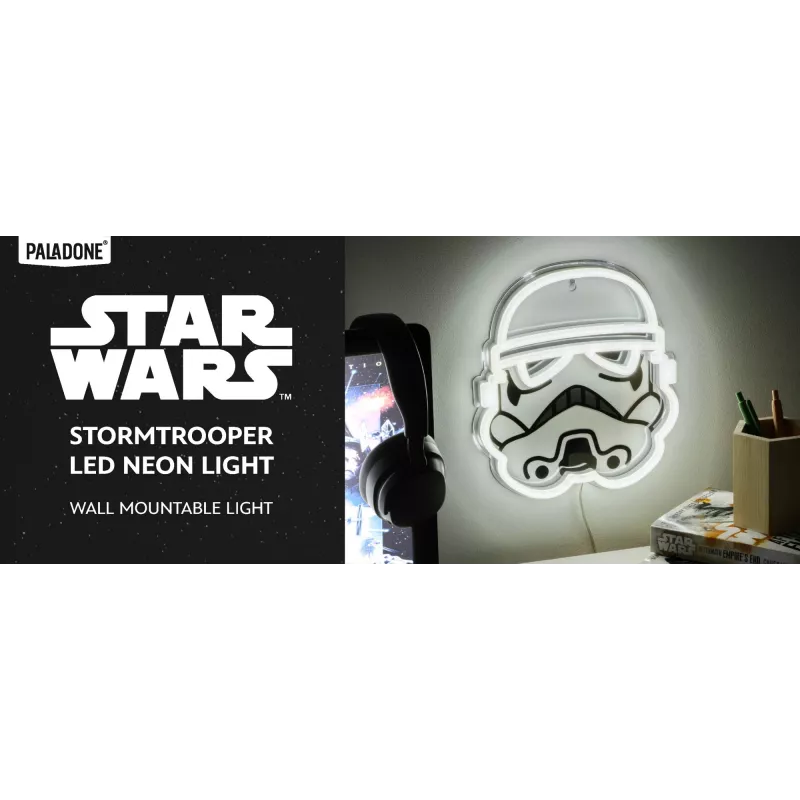 Pie sienas stiprināms LED neona gaismeklis Paladone Stormtrooper modelis PP14595SWVN, dekoratīvs Zvaigžņu karu apgaismojums