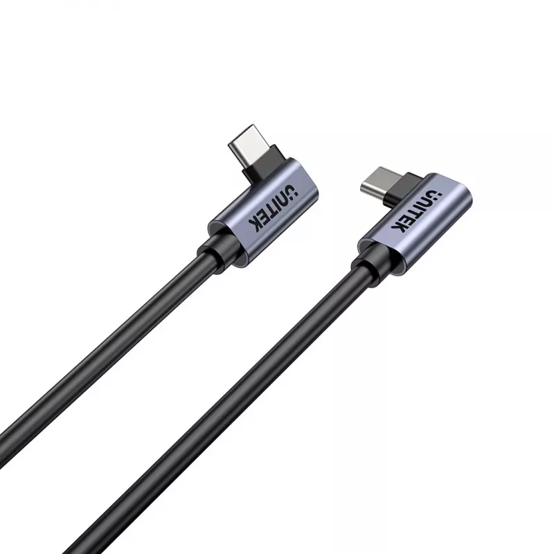 USB‑C kabelis Unitek C14147ABK01 90°–90° PD 100W 0,5 m, leņķveida pret leņķveida, melns
