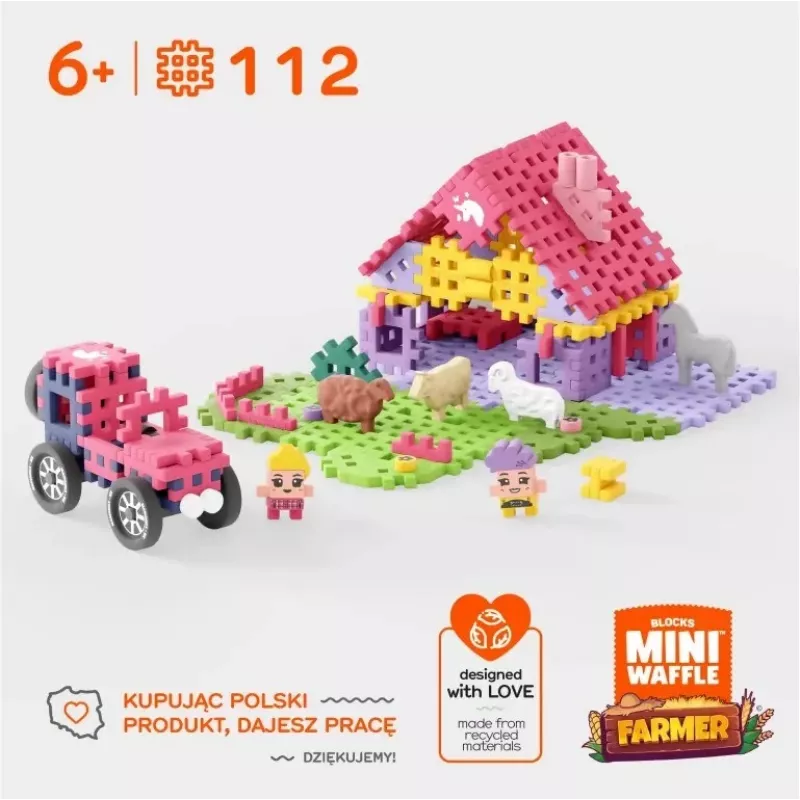 Rotaļu konstruktors Marioinex Mini Waffle 112 gab. – Zemnieks Urocze Ranczo, daudzkrāsains, vecumam 6+