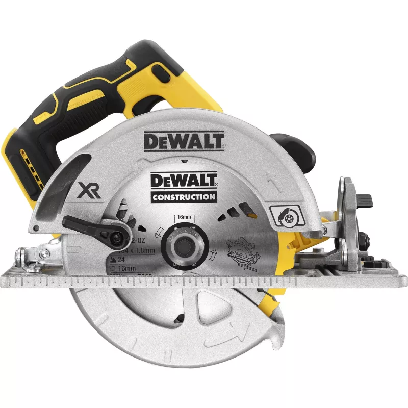 Ripzāģis DeWALT DCS572NT — 18 V Li‑Ion, bezsuku, 184 mm asmens, 58 mm dziļums (90°), 57° slīpums