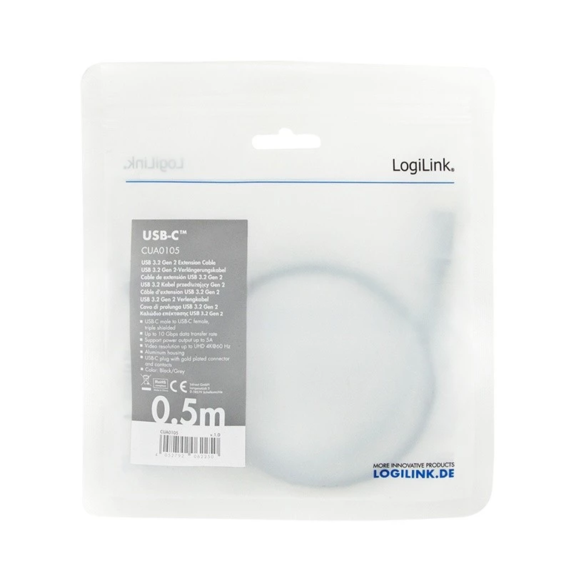 LogiLink USB kabelis USB 3.2 Gen 2 CUA0105 0,5 m USB C melns pelēks