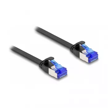 Tīkla kabelis DeLOCK RJ45 plakans komutācijas kabelis no spraudņa uz spraudni Cat.6A 0,25 m melns