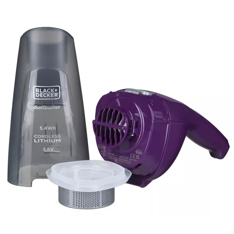 Melns & Decker NVC115W rokas putekļsūcējs pelēks, violets, bez maisa