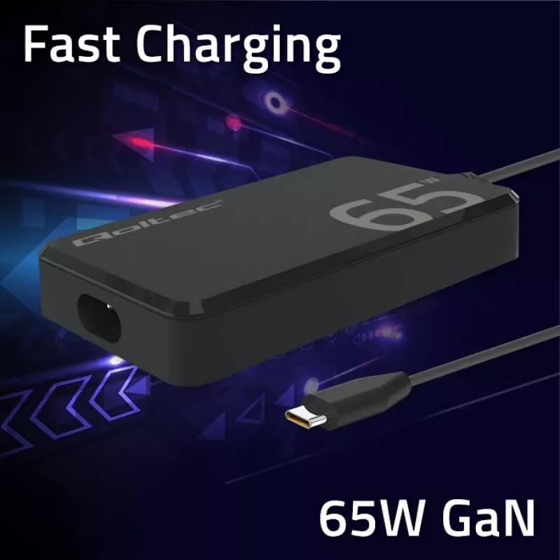 QOLTEC Charger 65W GaN Super Fast plāns PD 5-20V 3.25A USB-C