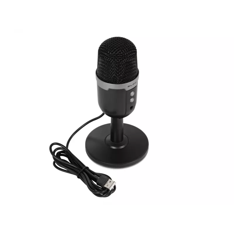 Studijas mikrofons BLOW ar LED statīvu — vadu USB 2.0, 20–16000 Hz, jutība -50 dB, 237 g
