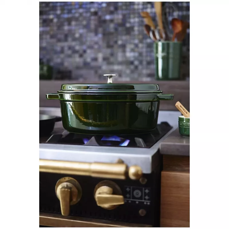 Staub La Cocotte 33 cm ovāls čuguna katls, bazilika zaļš