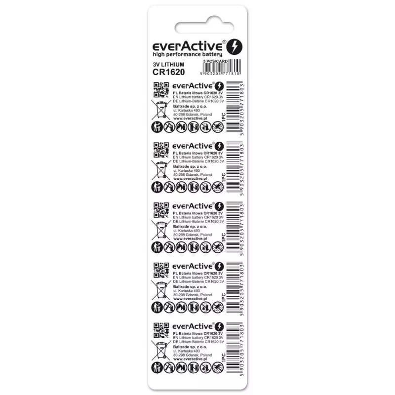 Litija bateriju mini everActive CR1620 5 gab.