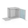 Pie sienas stiprināms 19 collu skapis Alantec 12U 600x450 mm, vienas stikla durvis, noņemami pilnaizmēra aizmugures un sānu paneļi, bloķējams, 4 montāžas sliedes, pelēks, plakanā iepakojumā