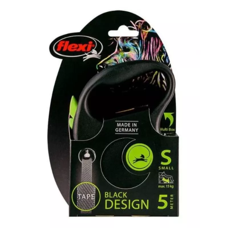 FLEXI Melns Design S - ievelkamā pavada - 5 m
