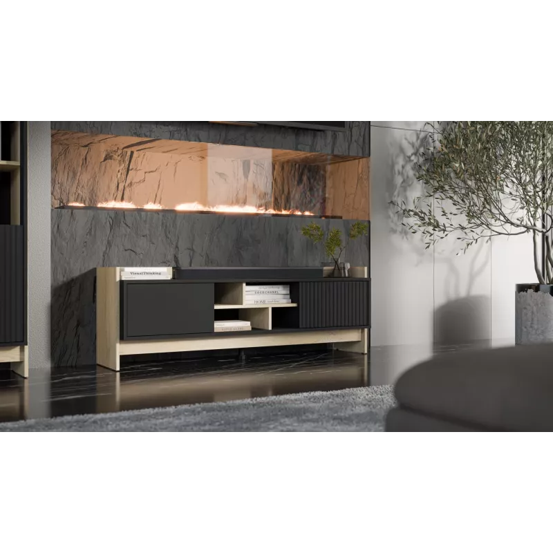 Cama RTV PORTO 2D Skapis 150x38x50 ozols/melns