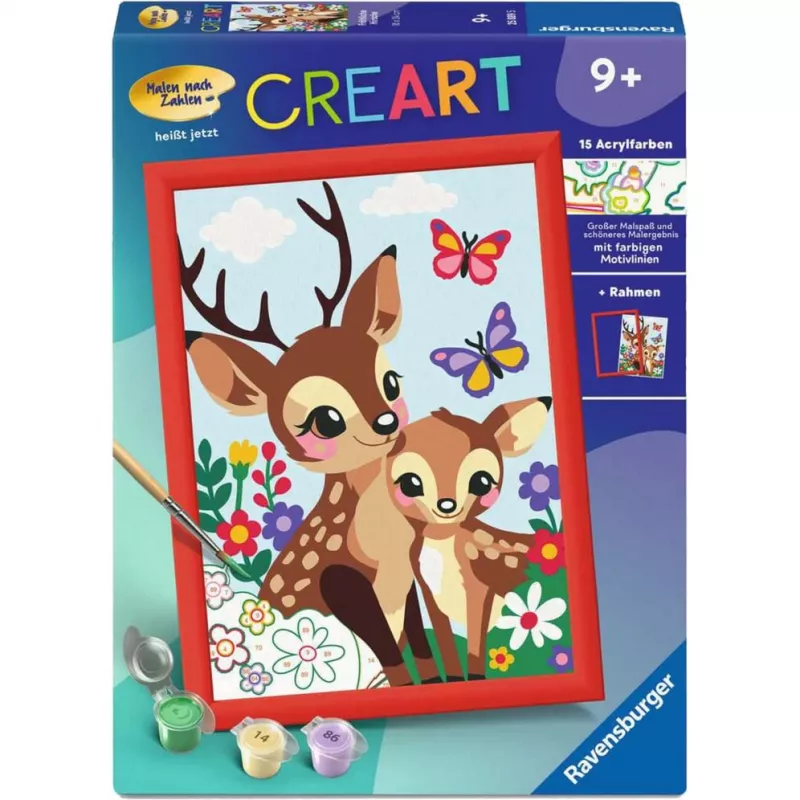Gleznošanas pēc numuriem komplekts Ravensburger CreArt Happy Deer — numurēts audekla gleznošanas komplekts