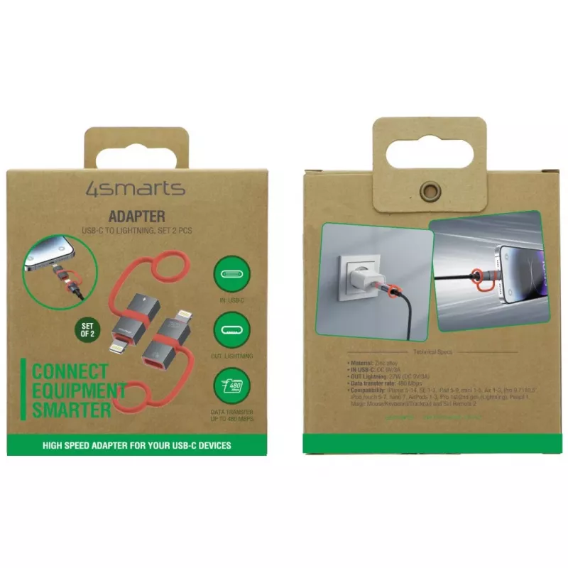 USB-C uz Lightning adapteris 4smarts 541522, 27W PD, 2 iepakojumā