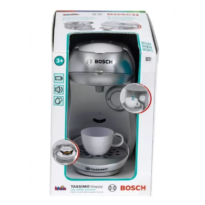 Kafijas automāts KLEIN Bosch Tassimo 9231 – rotaļu kafijas automāts, sudraba krāsā, bērnu lomu spēlei