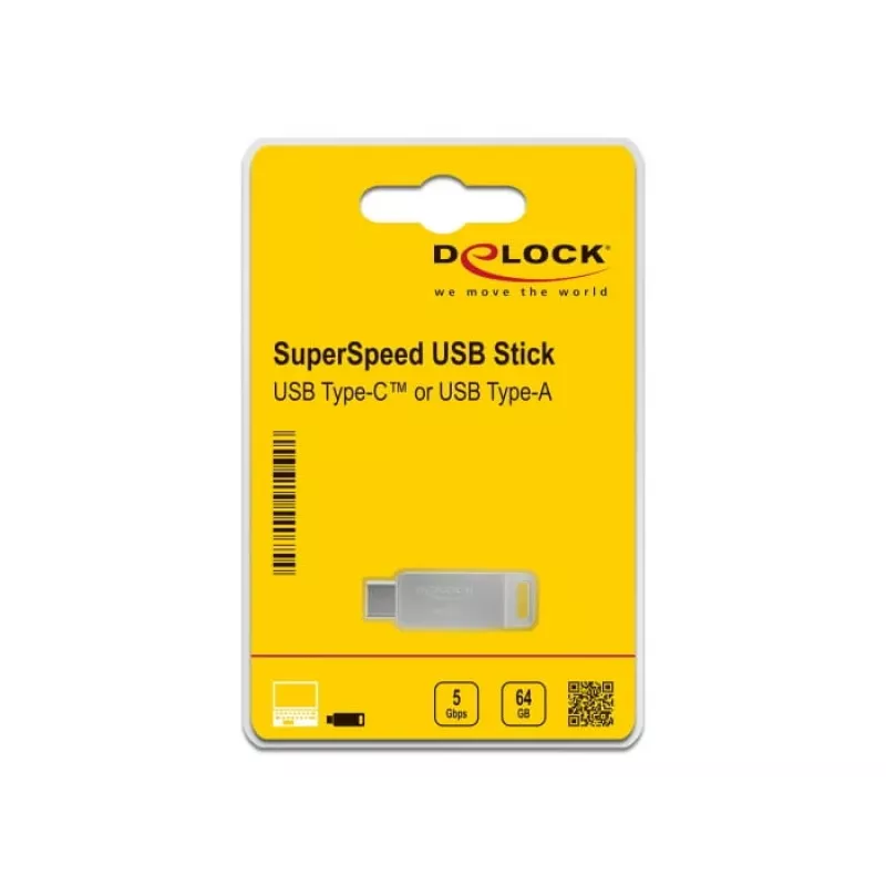 DeLOCK USB zibatmiņa 64GB USB-C Type-A grozāma metāla korpusā