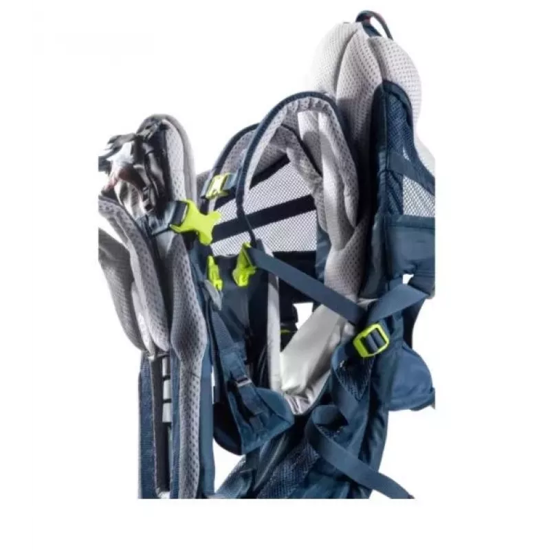 Bērnu pārnēsājamā mugursoma DEUTER Kid Comfort Active — zila, poliamīds, līdz 22 kg, saulessargs, kāju balsts, VariQuick, Lite Air