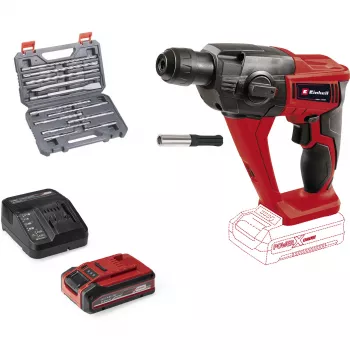 Bezvadu triecienurbjmašīna EINHELL Power X-Change TE‑HD 18 Li, 18 V, Li-Ion 4.0 Ah Plus, ar urbju un kaltu komplektu