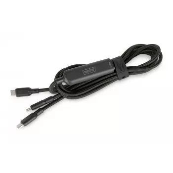 DIGITUS USB-C 2-in-1 uzlādes kabelis 140 W, USB-C uz 2×USB-C, 1,8 m, USB 2.0, melns