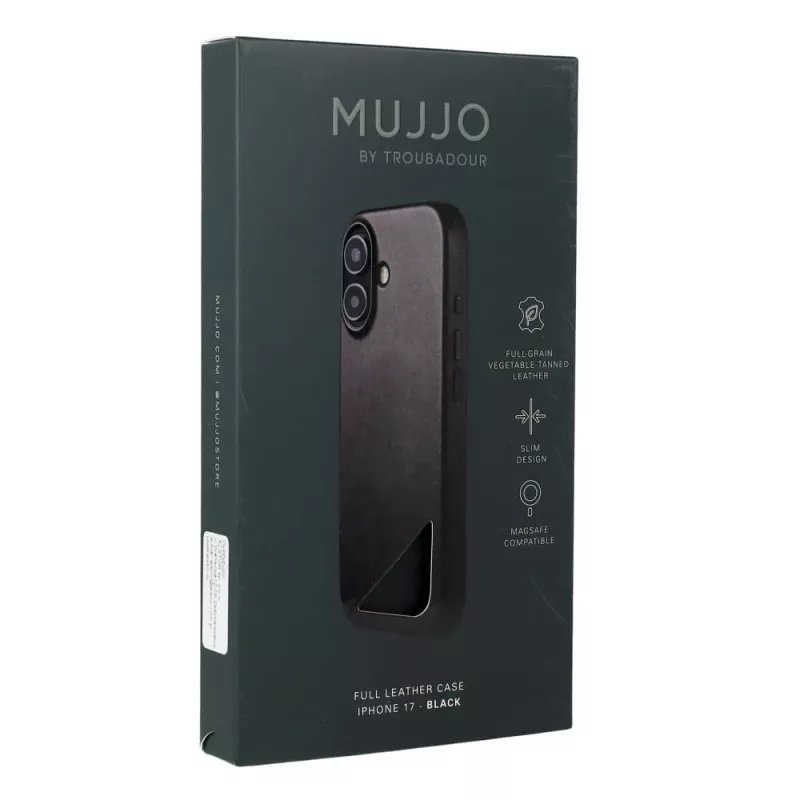 Mujjo Full Leather Case MagSafe vāciņš priekš iPhone 17 Melns