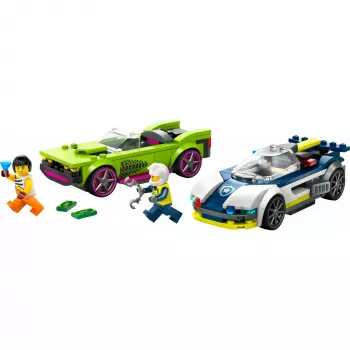 LEGO City rotaļu komplekts 60415 Policijas auto un muskuļauto pakaļdzīšanās — 213 elementi, 2 minifigūras, vecumam 6+