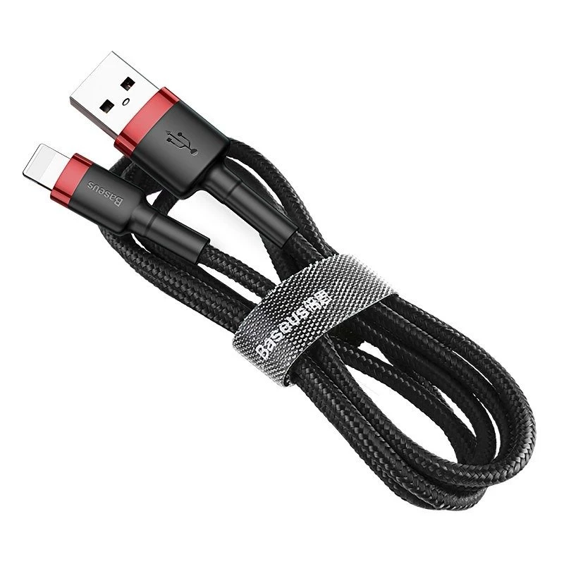USB-A–Lightning kabelis Baseus Cafule 2.4A QC 3.0, 1 m — melns/sarkans