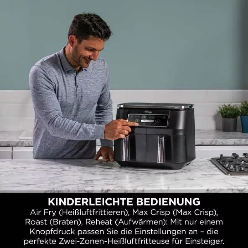 Ninja AF200EU fritieris Double 7.6 L Brīvstāvošs 2400 W Karstā gaisa fritieris Melns